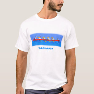 Funny pelican rowing team cartoon illustration T-Shirt
