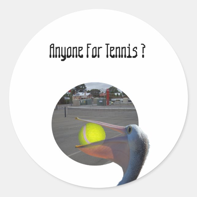 Funny Pelican Tennis Player,  Classic Round Sticker (Front)