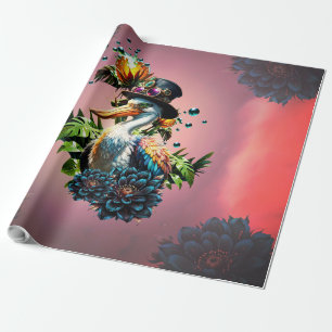 Funny pelican with steampunk hat  wrapping paper