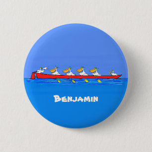 Funny pelicans rowing cartoon illustration 2 inch round button