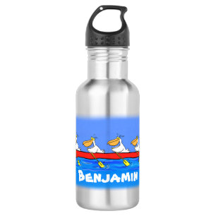 Funny pelicans rowing cartoon illustration 532 ml water bottle