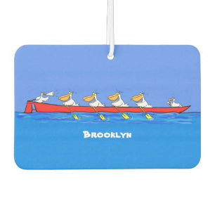 Funny pelicans rowing cartoon illustration  air freshener