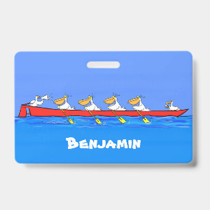 Funny pelicans rowing cartoon illustration badge