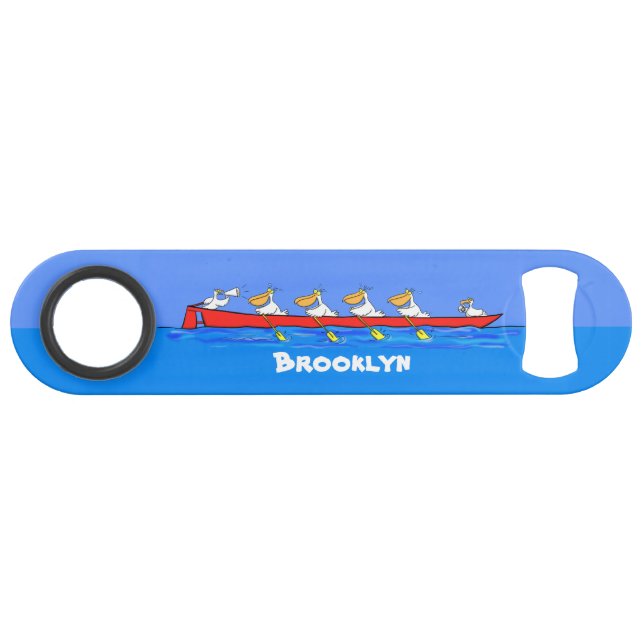 Funny pelicans rowing cartoon illustration bar key (Front (Horizontal))