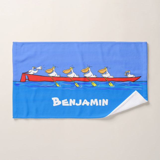 Funny pelicans rowing cartoon illustration bath towel set (Hand Towel)