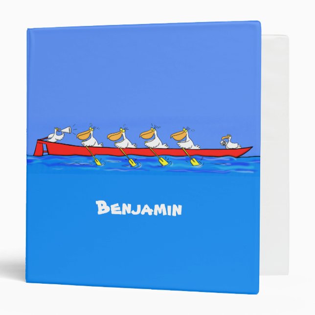 Funny pelicans rowing cartoon illustration binder (Front/Inside)