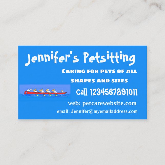 Funny pelicans rowing cartoon illustration business card (Front)