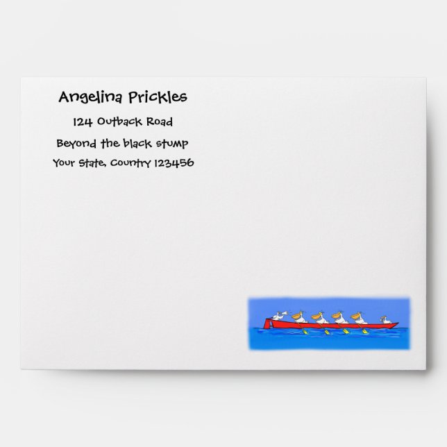 Funny pelicans rowing cartoon illustration envelope (Front)