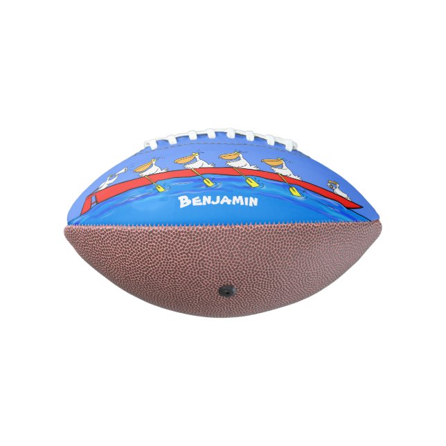 Funny pelicans rowing cartoon illustration football (Rotated 270)