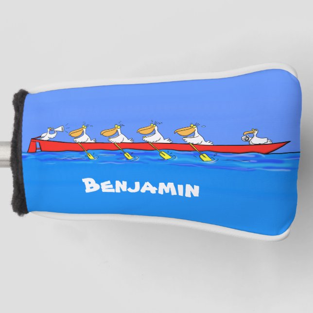 Funny pelicans rowing cartoon illustration golf head cover (Front)