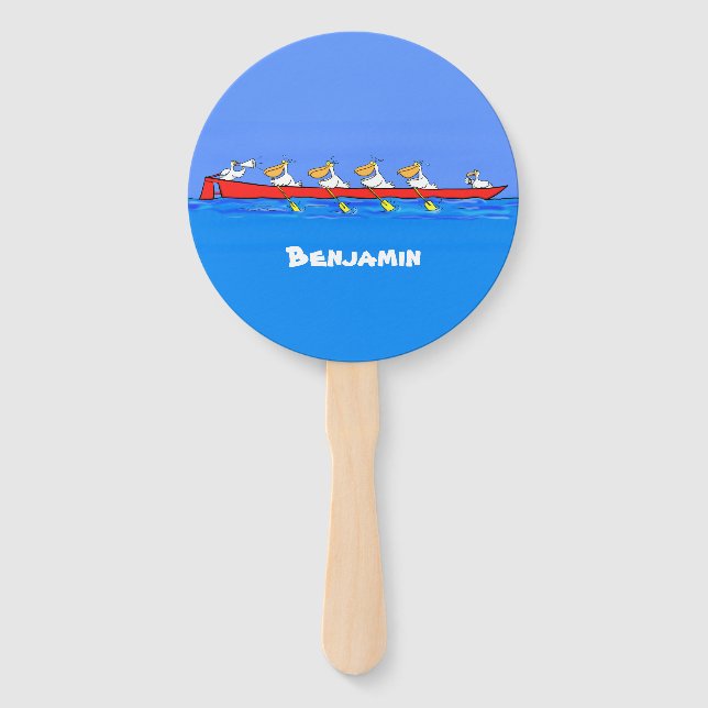 Funny pelicans rowing cartoon illustration  hand fan (Front)