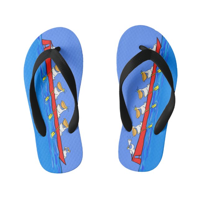 Funny pelicans rowing cartoon illustration kid's flip flops (Footbed)