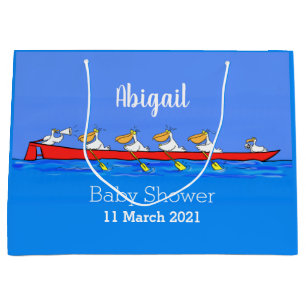 Funny pelicans rowing cartoon illustration large gift bag