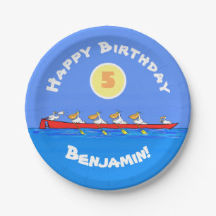 Funny pelicans rowing cartoon illustration paper plate