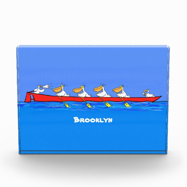 Funny pelicans rowing cartoon illustration photo block (Front)