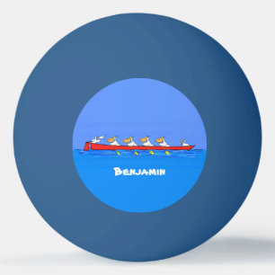 Funny pelicans rowing cartoon illustration ping pong ball