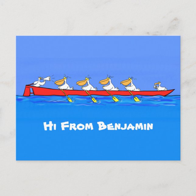 Funny pelicans rowing cartoon illustration postcard (Front)