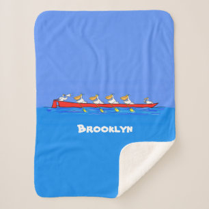 Funny pelicans rowing cartoon illustration sherpa blanket
