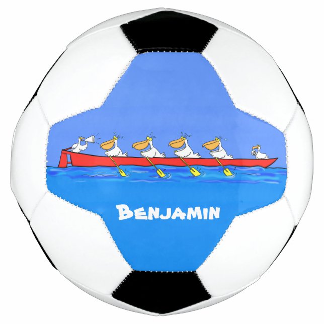 Funny pelicans rowing cartoon illustration  soccer ball (Front)