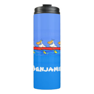 Funny pelicans rowing cartoon illustration thermal tumbler