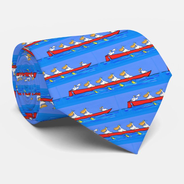 Funny pelicans rowing cartoon illustration tie (Rolled)