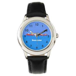 Funny pelicans rowing cartoon illustration watch