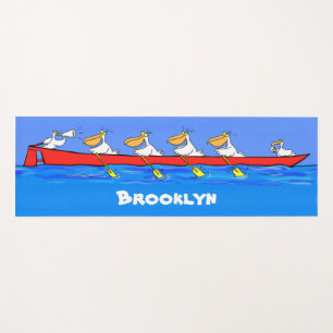 Funny pelicans rowing cartoon illustration yoga mat