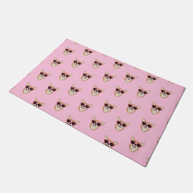 Funny Pembroke Welsh Corgi Pattern Pink Doormat (Angled)