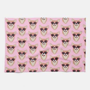 Funny Pembroke Welsh Corgi Pattern Pink Kitchen Towel