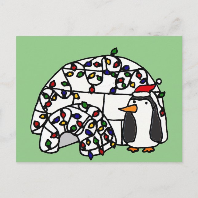 Funny Penguin and Christmas Igloo Holiday Postcard (Front)