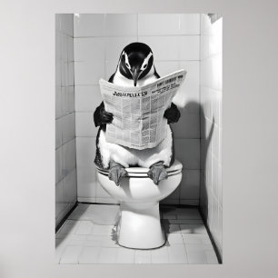 Funny Penguin Bathroom Print Retro Toilet Humour A