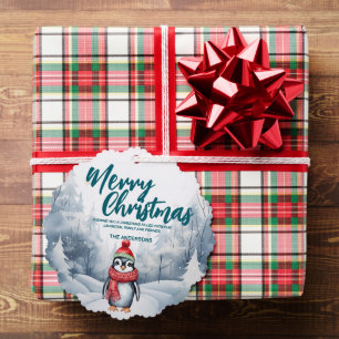 Funny Penguin bird Merry Xmas tree snow Holiday  Ornament Card
