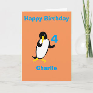 Funny penguin Birthday, add name age front Card