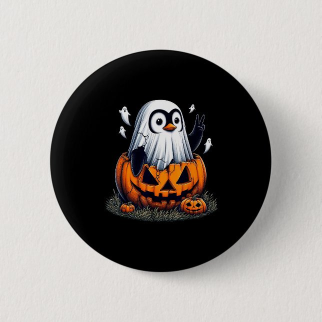 Funny Penguin Boo Halloween Ghost Womens Mens Kids 2 Inch Round Button (Front)