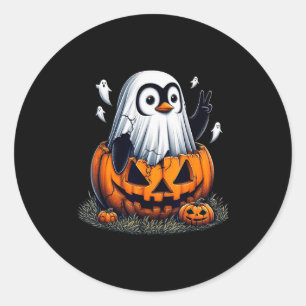 Funny Penguin Boo Halloween Ghost Womens Mens Kids Classic Round Sticker