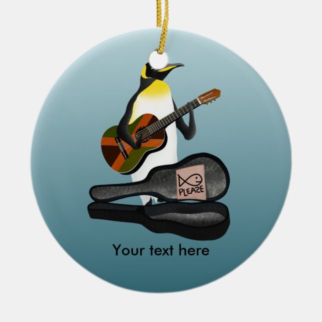 Funny Penguin Busking Ceramic Ornament (Front)