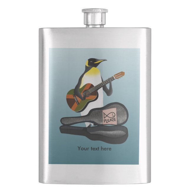 Funny Penguin Busking Hip Flask (Front)