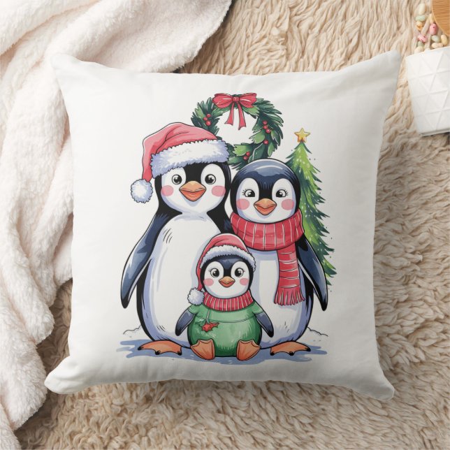 Funny Penguin Christmas Matching Family Pyjamas Throw Pillow (Blanket)