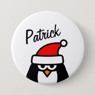 Funny penguin Christmas party name round pinback 3 Inch Round Button