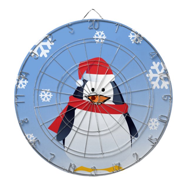 Funny Penguin Christmas Santa Claus Snowflakes Dartboard (Front)