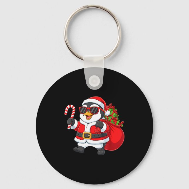 Funny Penguin Christmas Santa Outfit Xmas Boys Gir Keychain (Front)