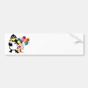 Funny penguin & clown cartoon bumper sticker