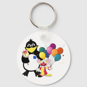 Funny penguin & clown cartoon keychain