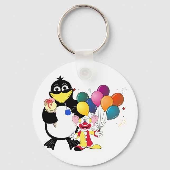Funny penguin & clown cartoon keychain (Front)