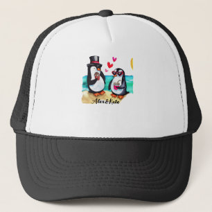 Funny Penguin Couple, Animals in Love Trucker Hat