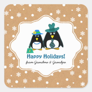 Funny Penguin Couple Custom Christmas Stickers