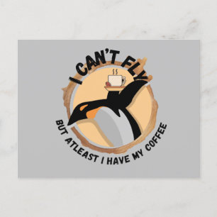 Funny Penguin Drinking Coffee  Postcard