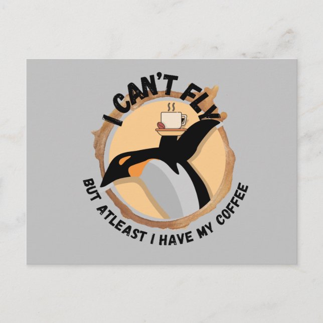 Funny Penguin Drinking Coffee  Postcard (Front)