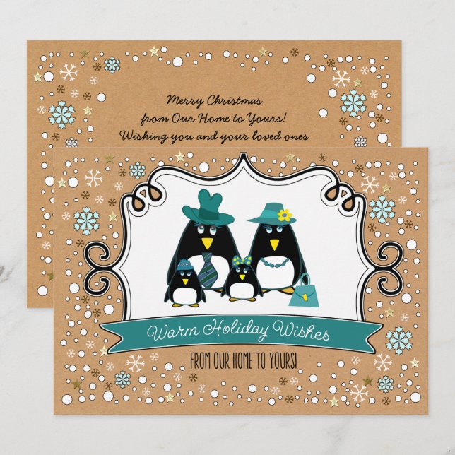 Funny Penguin Famille de Noël Appartement Cartes d (Devant / Derrière)