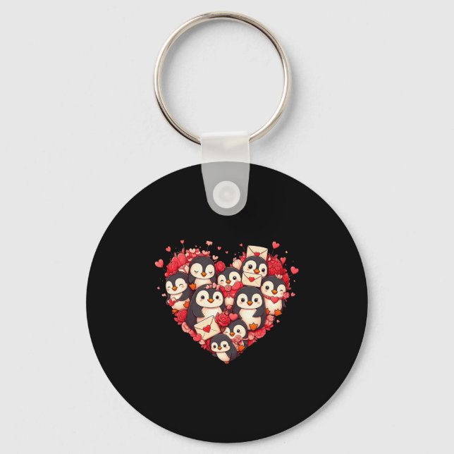 Funny Penguin Heart Valentine Penguin Womens Mens  Keychain (Front)